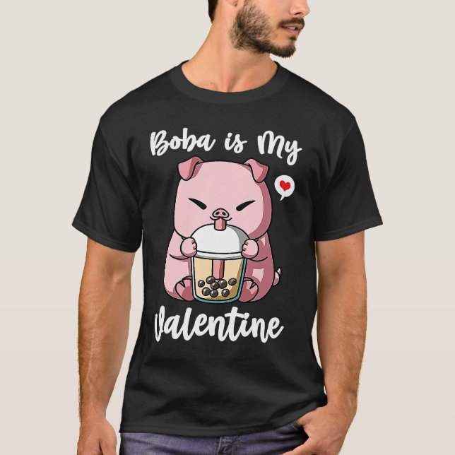 T-shirt Boba Tea is My Valentine Pig Anti Valentines Day (Devant)