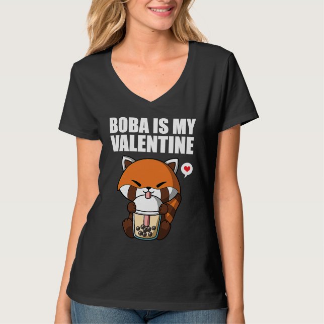 T-shirt Boba Tea is My Valentine Red Panda Anti Valentines (Devant)
