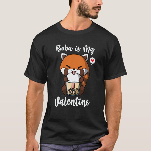 T-shirt Boba Tea is My Valentine Red Panda Anti Valentines (Devant)