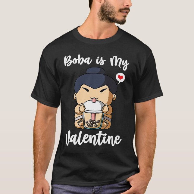 T-shirt Boba Tea is My Valentine Sumo Wrestler Anti Valent (Devant)