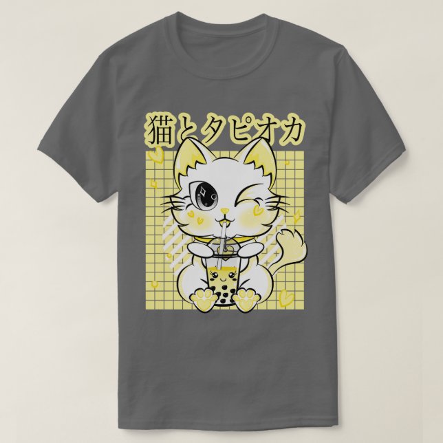 T-shirt Boba Thé Boire Neko Kawaii Chat Pastel Retro Sty (Design devant)
