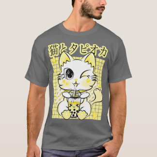 T-shirt Boba Thé Boire Neko Kawaii Chat Pastel Retro Sty