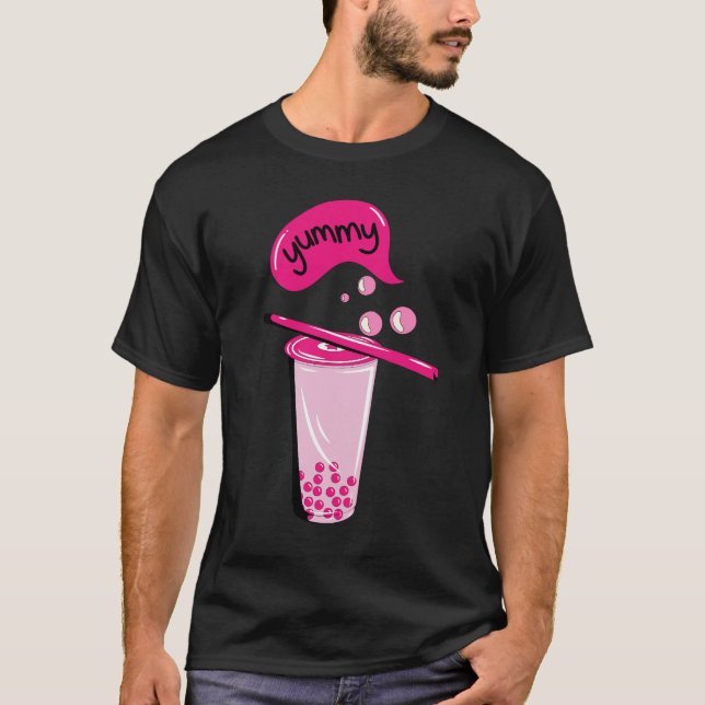 T-shirt boba thé bulle lait matcha thé rose amoureux (Devant)
