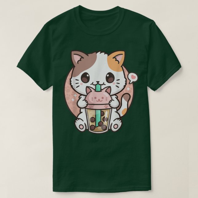 T-shirt Boba Thé Chat Boule Thé Chat Kawaii Anime Neko (Design devant)