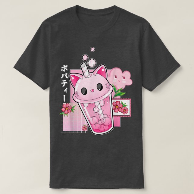 T-shirt Boba Thé Chat Bubble Thé Kawaii Anime Japonaise Fi (Design devant)