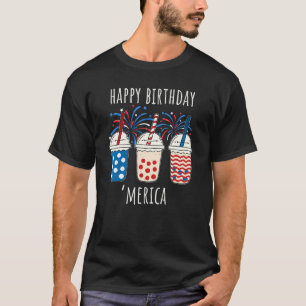 T-shirt Boba Thé Joyeux anniversaire Merica Rouge Blanc Bl