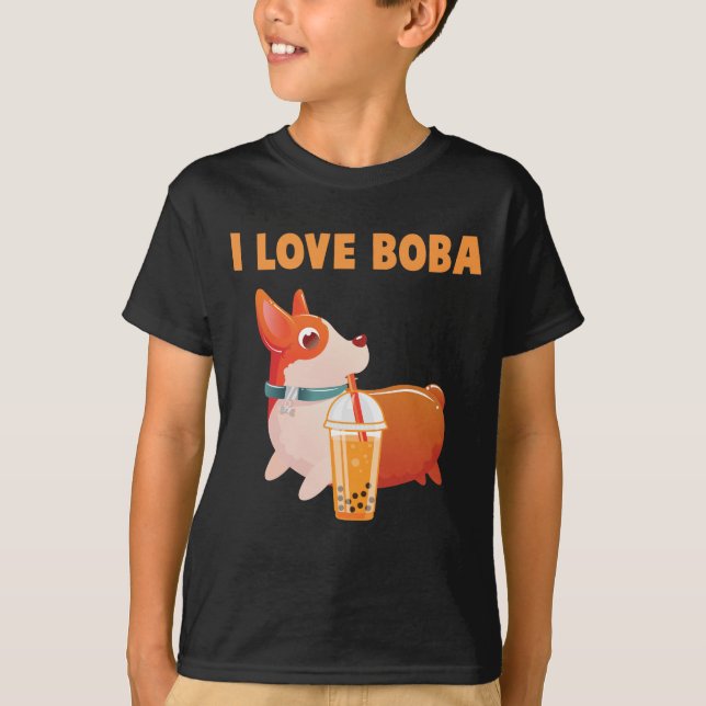 T-shirt Boba Welsh Corgi Pembroke Buble Tea Kawaii Dog (Devant)