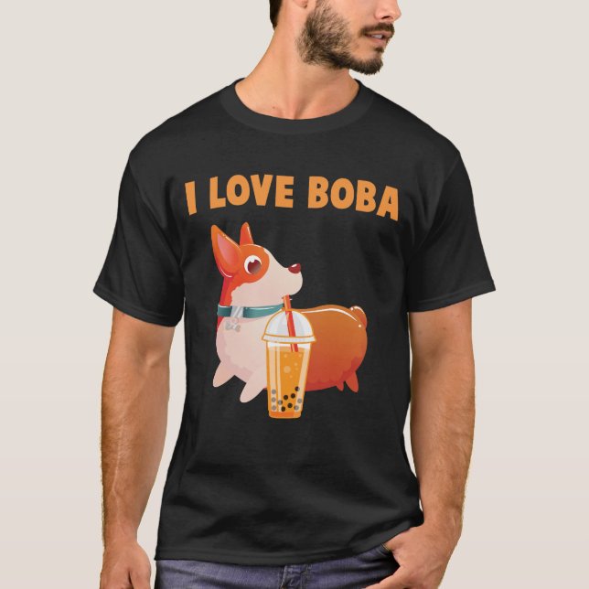 T-shirt Boba Welsh Corgi Pembroke Buble Tea Kawaii Dog (Devant)