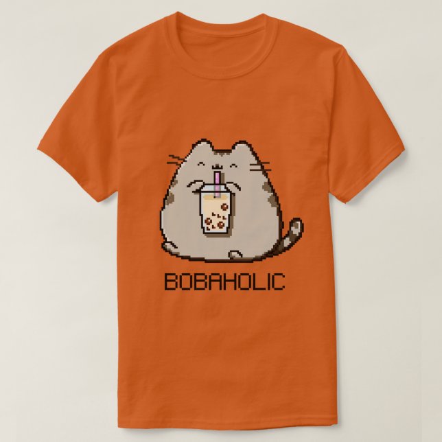 T-shirt Bobaholel Pixel Chubby Chat Aime Boba Tea (Design devant)