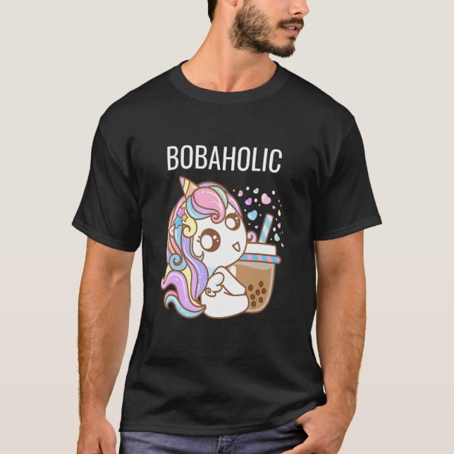 T-shirt Bobaholic Funny Unicorne Bubble Tea Shirts Femmes  (Devant)