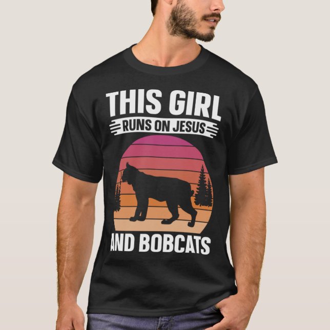 T-shirt Bobcat Girl Runs On Jesus And Bobcats Retro Animal (Devant)