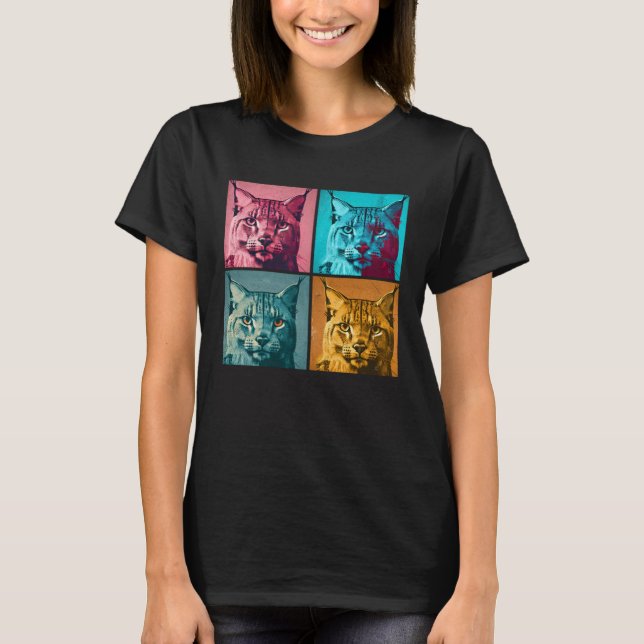 T-shirt Bobcat Pop Illustration Colorful Animal Women Men (Devant)