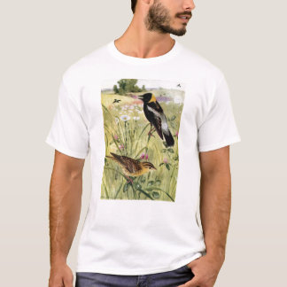 T-shirt Bobolinks, marguerites et trèfle rose