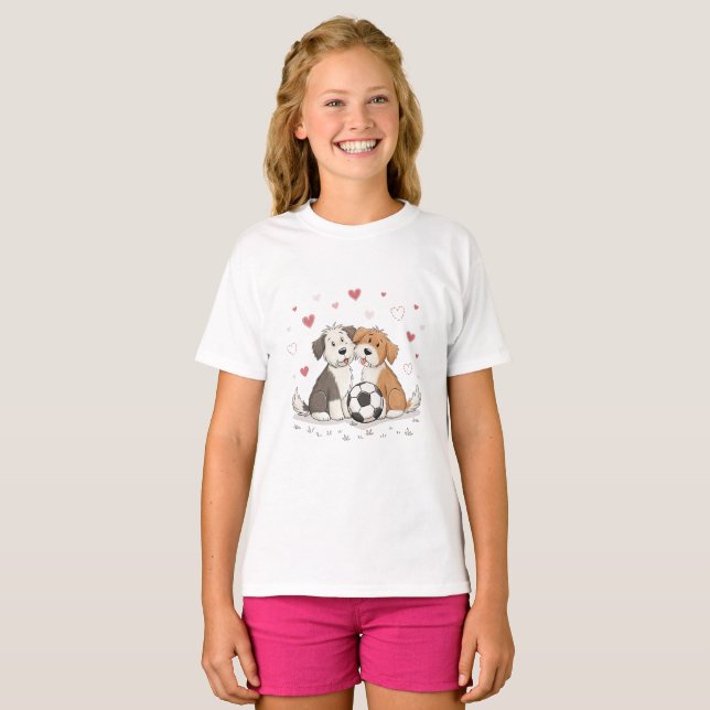 T-shirt Bobtail  with soccer ball for Valentine's Day (Devant entier)