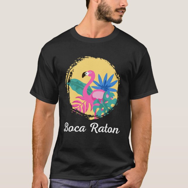 T-shirt Boca Raton Florida Beach Tropical  Flamingo (Devant)