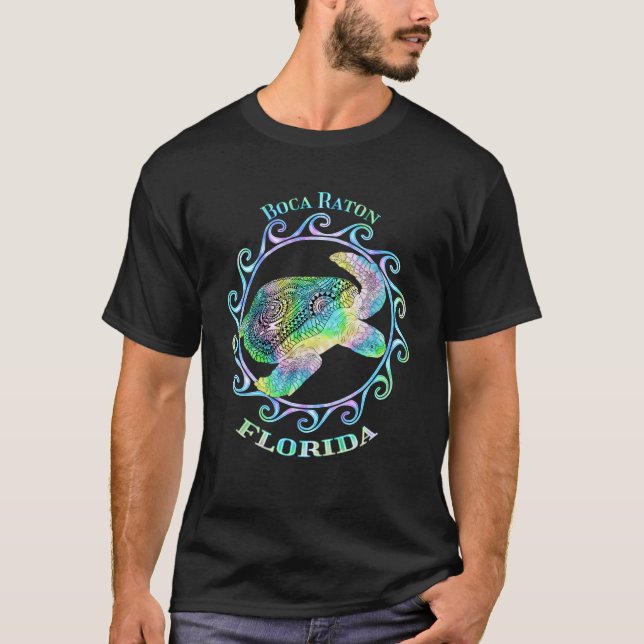 T-shirt Boca Raton Floride Vacances Tortue tribale (Devant)