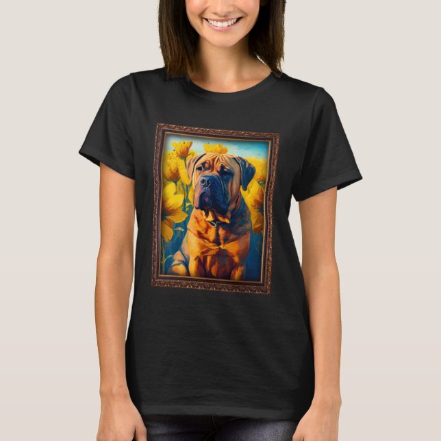 T-shirt Boerboel Painting Sunflower Flower Mom Women Flora (Devant)
