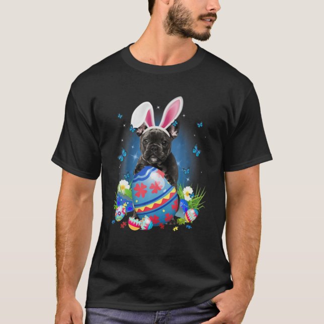 T-shirt Boeuf Français Buldog Avec Panier D'Oeufs Fleur de (Devant)