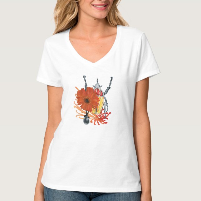 T-shirt Boeuf rouge et jaune avec fleurs (Devant)