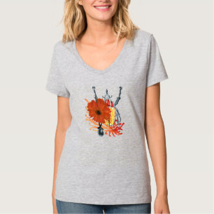 T-shirt Boeuf rouge et jaune avec fleurs