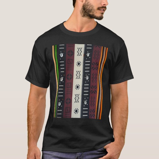 T-shirt Bogolanfini africain coquillage cauri rayures mult (Devant)