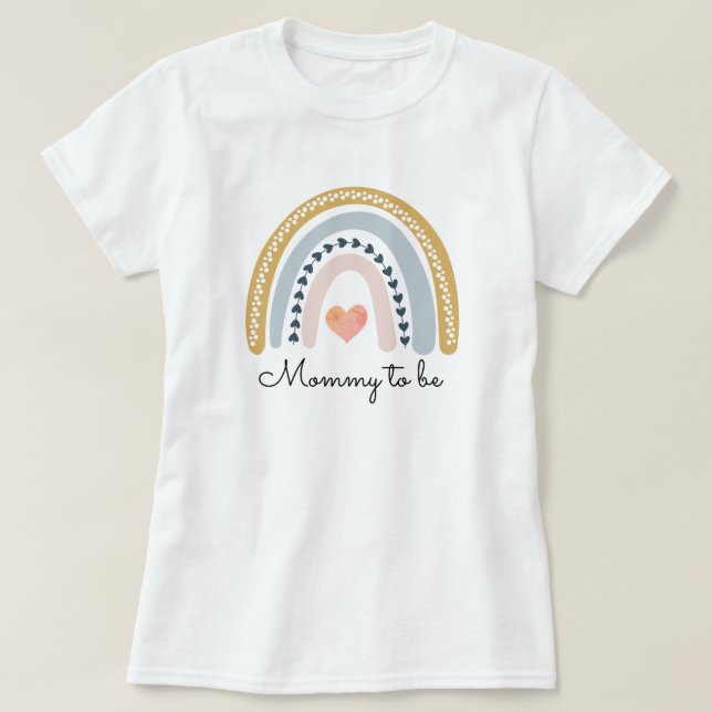 T-shirt Boho Aquarelle Arc-en-ciel Baby shower maman à êtr (Design devant)