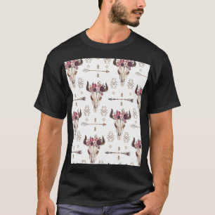 T-shirt Boho aquarelle : flèches, motif crâne.