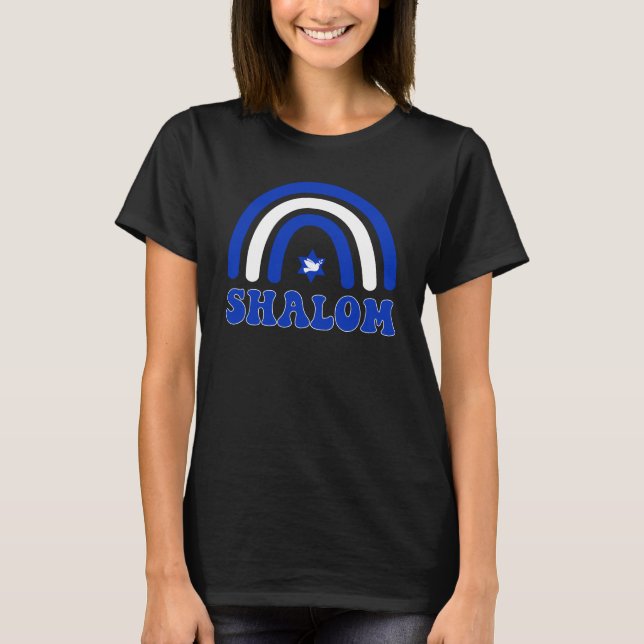 T-shirt Boho bleu et blanc arc-en-ciel Shalom (Devant)