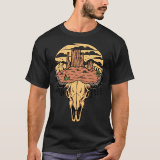T-shirt Boho Bull Sketch Desert Sunset Roam Free Western C