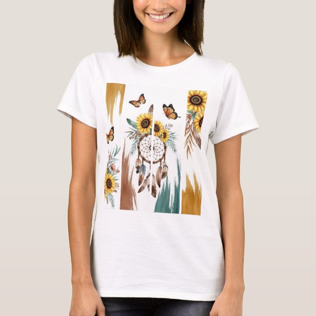 T-shirt Boho Butterfly Feather Dreamcatcher | Roui (Devant)