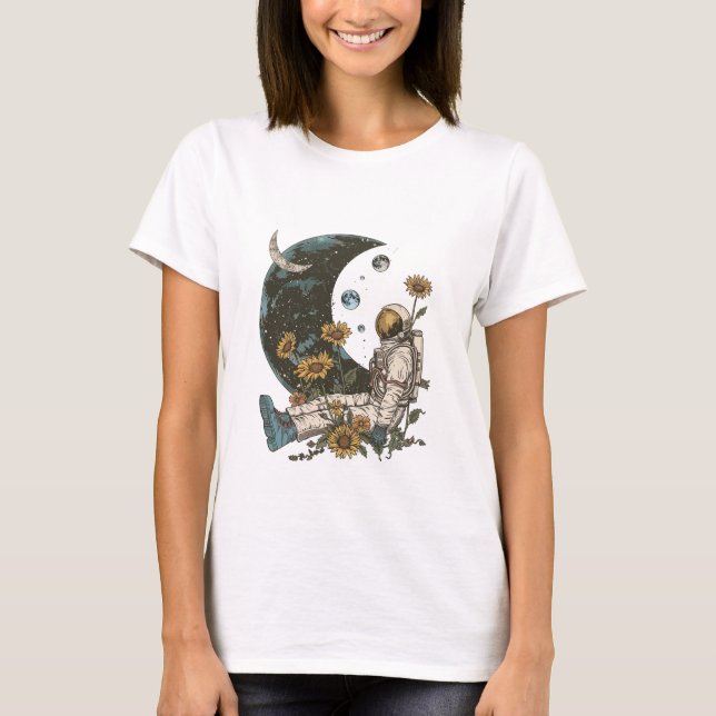 T-shirt Boho Celestials Lune Astronaute dans l'Espace (Devant)