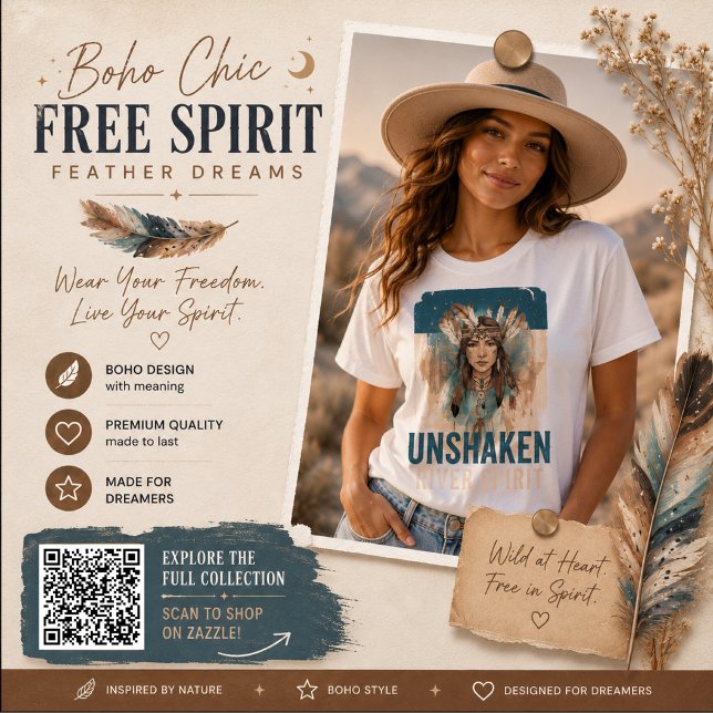 T-shirt Boho Chic Esprit Libre Rêves de Plumes Artwork (Créateur téléchargé)