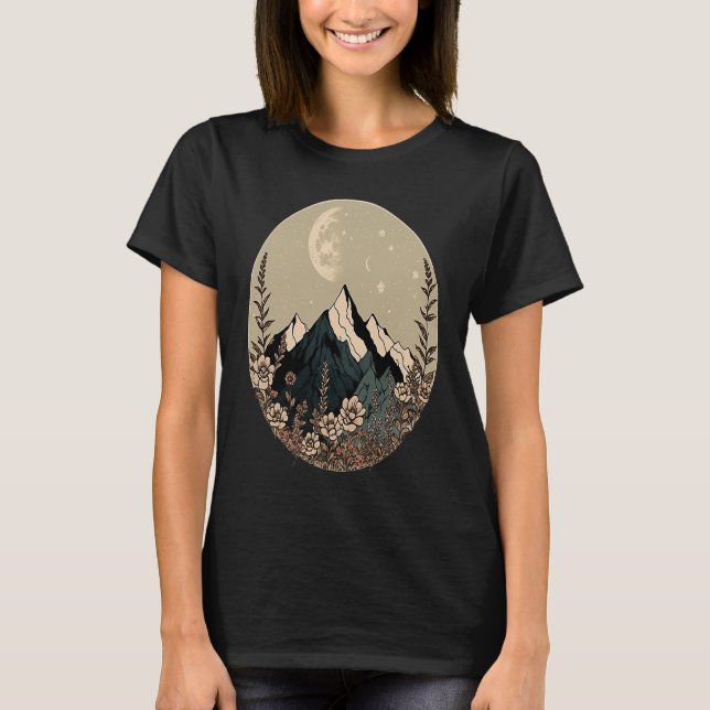 T-shirt Boho Chic Floral Moon Mountain (Devant)