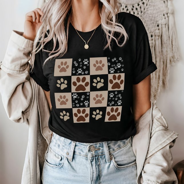 T-shirt Boho Chien & Chat Paw À damiers (Créateur téléchargé)