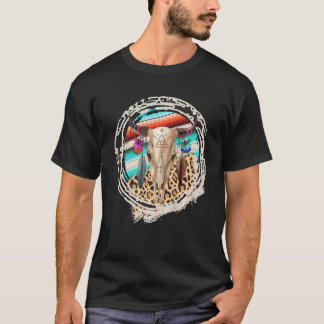 T-shirt BOHO COW Leopard Cow Motif Serape Imprimer Cowgirl