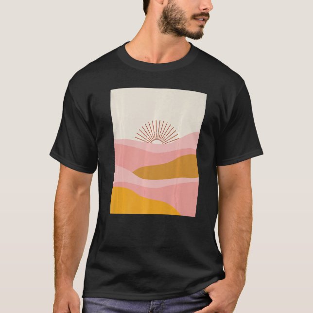 T-shirt Boho Desert Sun Sunset Waves en rose, orange et C (Devant)