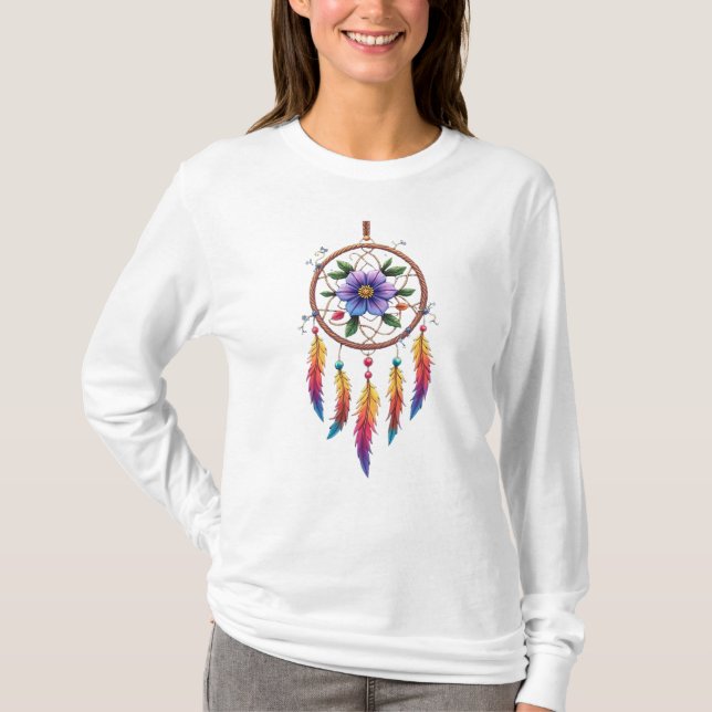T-shirt Boho Dreamcatcher Design Long Sleeve for Peaceful (Devant)