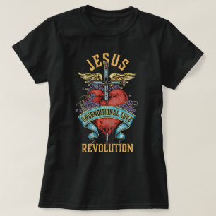 T-shirt Boho Épée Ailes Coeur Christian Jésus Révolution