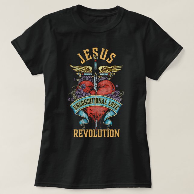 T-shirt Boho Épée Ailes Coeur Christian Jésus Révolution (Design devant)