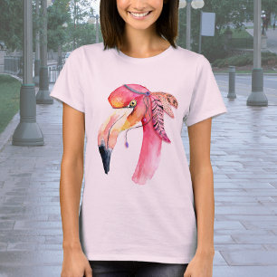 T-shirt Boho Fiona Flamant rose d'aquarelle Tee