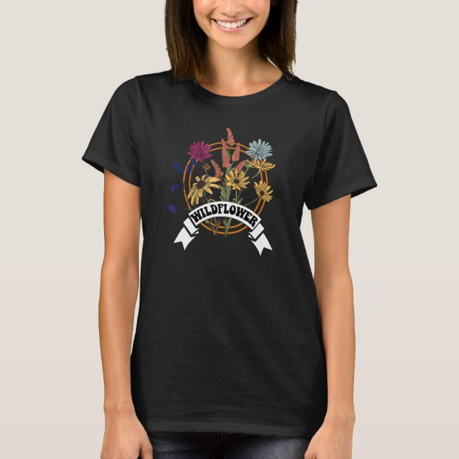 T-shirt Boho Fleurs Sauvages Couleurs Rétro Et Design (Devant)