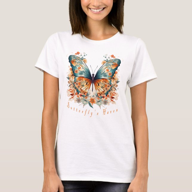 T-shirt Boho Floral Blossom Butterfly Meadow Aquarelle (Devant)