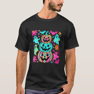 T-shirt Boho Floral Halloween Citrouille Fantôme Saison Au