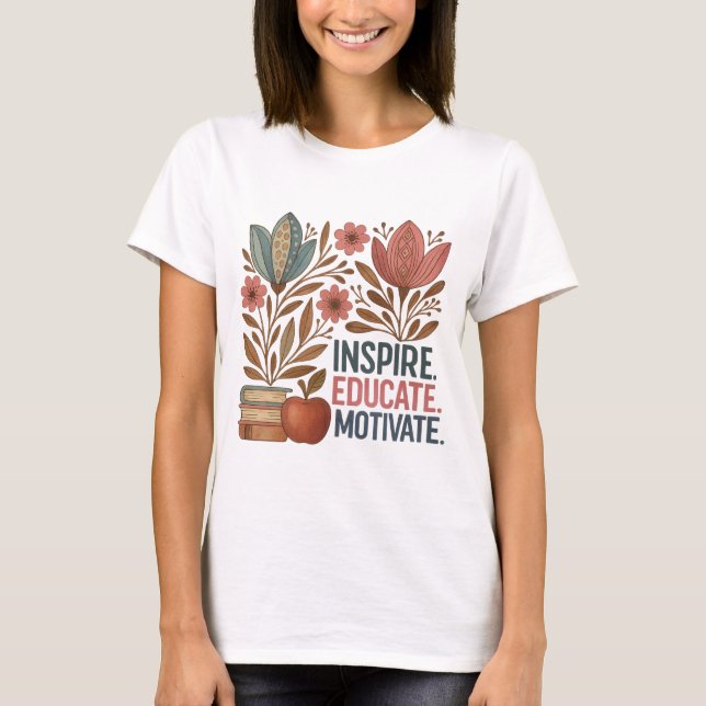 T-shirt Boho floral teacher png｜inspire educate｜school (Devant)