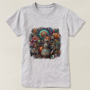 T-shirt Boho Fox Raccoon Floral Design