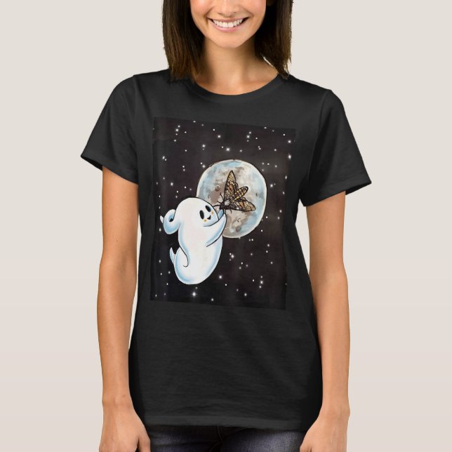 T-shirt Boho Ghost Witchy Luna Moth Retro Moon Wiccan Hall (Devant)