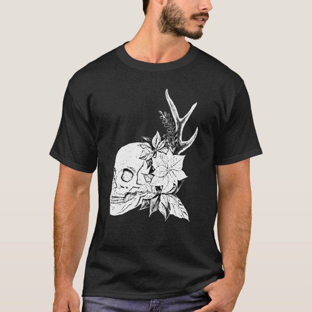 T-shirt Boho Halloween Fleurs de crâne Occulte Odyssée Art (Devant)