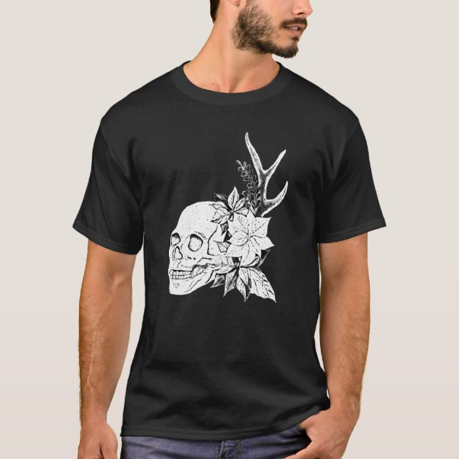 T-shirt Boho Halloween Fleurs de crâne Occulte Odyssée Art (Devant)