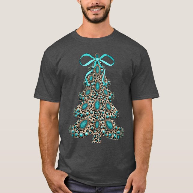 T-shirt Boho Léopard Arbre de Noël Impression Guépard Coqu (Devant)