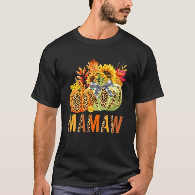 T-shirt Boho Leopard Citrouilles Mamaw Fall Leaves Automne (Devant)